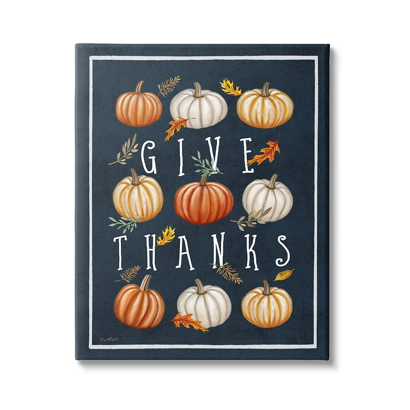 Stupell Industries Give Thanks Autumn Pumpkins Canvas Wall Art