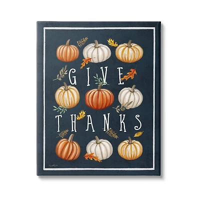 Stupell Industries Give Thanks Autumn Pumpkins Canvas Wall Art