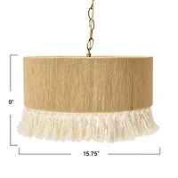 Hello Honey® 16" Brown Coastal Pendant Lamp with Natural Paper Rope Shade, Fringe Detail and Iron Base