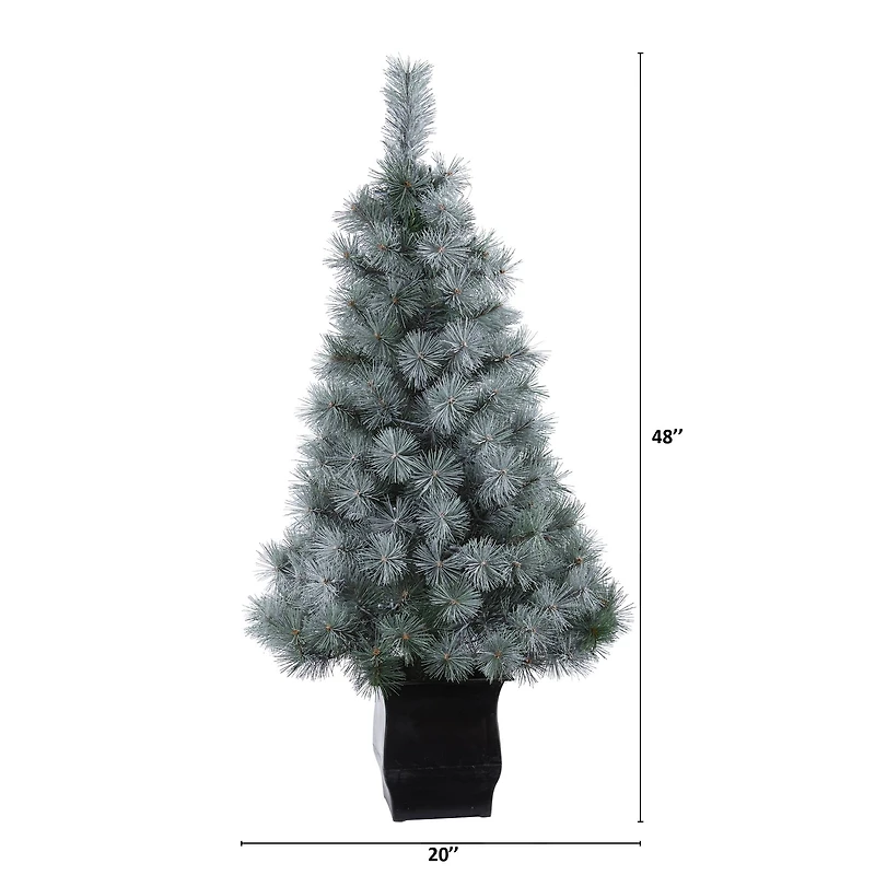 4ft. Pre-Lit Snowy Mountain Pine Artificial Christmas Tree, Blue LED Lights