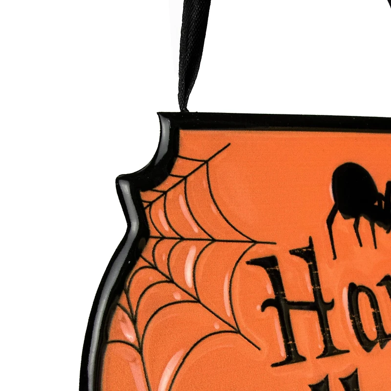 Orange & Black Happy Halloween Cauldron Pot Metal Wall Sign