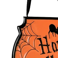 Orange & Black Happy Halloween Cauldron Pot Metal Wall Sign