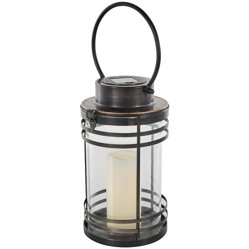12" Black Metal Candle Lantern with Round Outlines