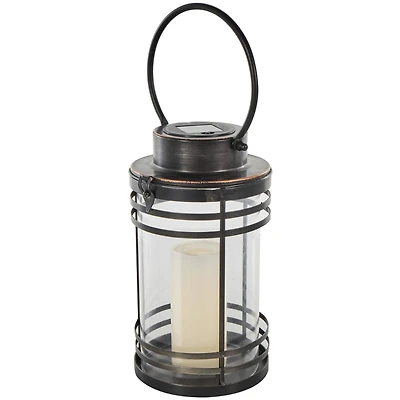 12" Black Metal Candle Lantern with Round Outlines