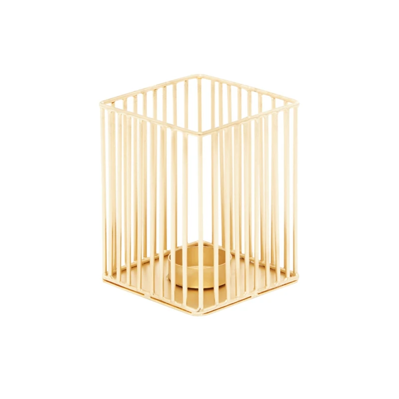 Set of 3 Gold Metal Modern Candle Holder, 4.25", 11", 16.25"