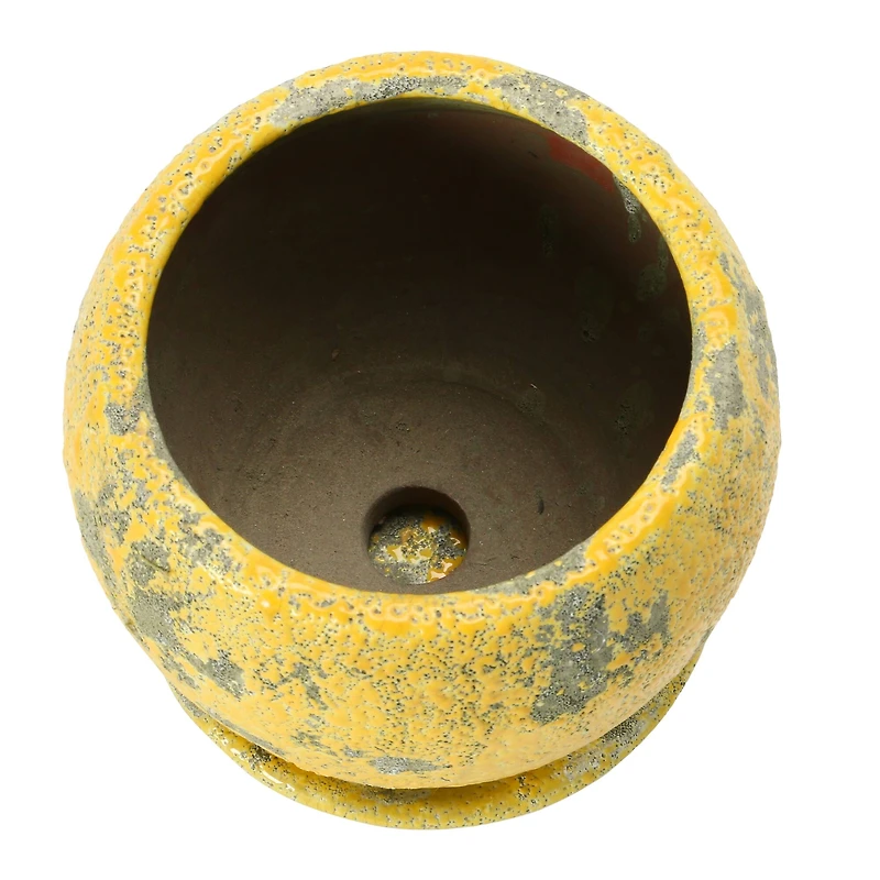 Hello Honey® 5" Distressed Yellow Terra Cotta Planter with Saucer Set