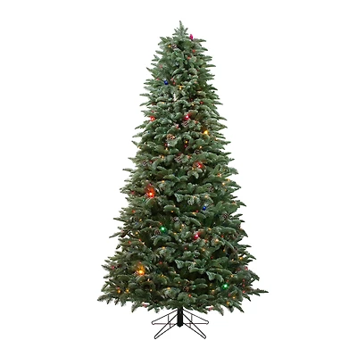 7.5ft. Pre-Lit Real Touch™ Frosted Dunton Spruce with Pinecones Slim Artificial Christmas Tree, Multicolor Lights