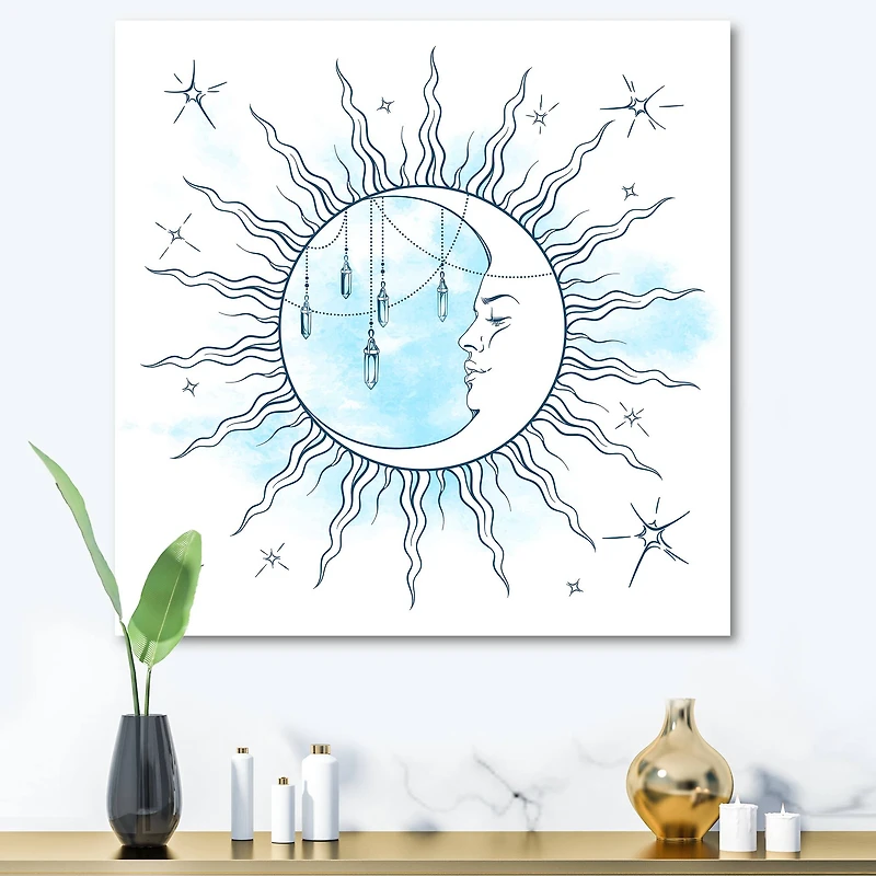 Designart - Blue Crescent Moon With Moonstone Pendants & Stars