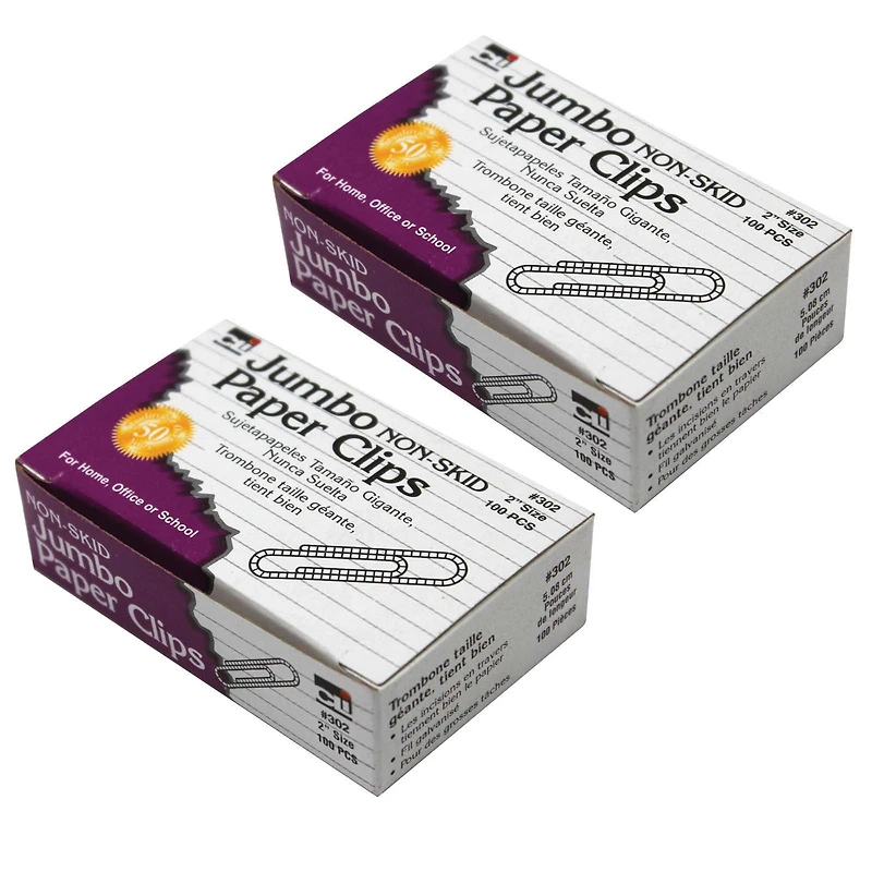 Charles Leonard 2" Jumbo Silver Non-Skid Paper Clips, 20 Packs of 100