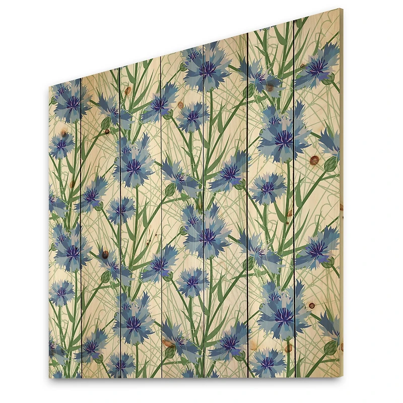 Designart - Blue Cornflowers With Green Leaves I