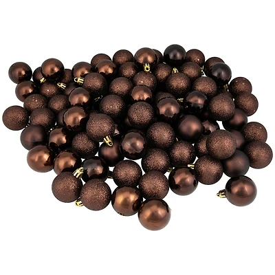 96ct. 1.5" 4-Finish Mocha Brown Shatterproof Ball Ornaments