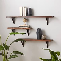 Brown Wood Industrial Wall Shelf Set