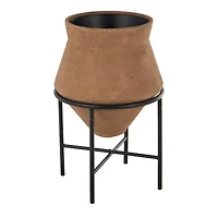 24.5" Brown Metal Wide Decorative Vase with Black Stand