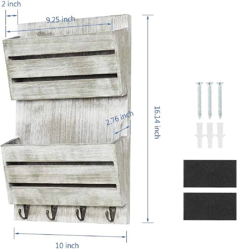 NEX™ 16" Olive Green Wood Wall-Mounted Mail & Key Holder Organizer with 4 Key Hooks