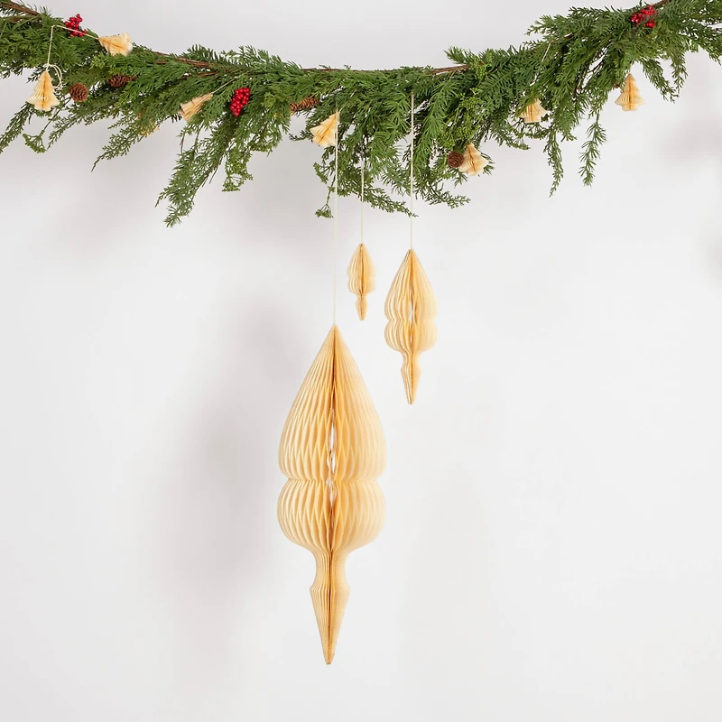 Hello Honey® Cream Honeycomb Finial Paper Ornament Set