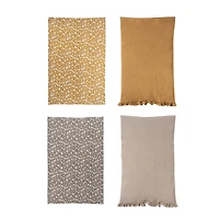 Hello Honey® Yellow & Gray Flower Print & Jute Rope Cotton Decorative Tea Towels Set