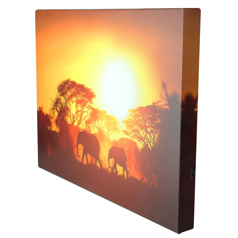 LED Safari Sunset Elephant Canvas Wall Art