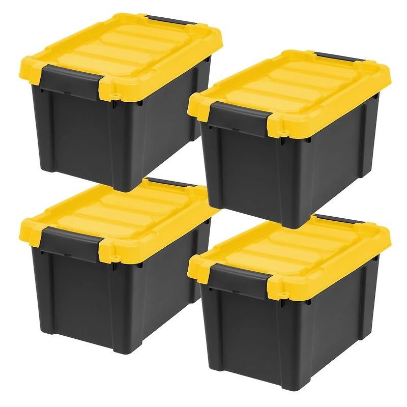 IRIS® 21.9qt. Black Store-It-All Utility Totes with Yellow Buckle Lids, 4ct.