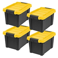 IRIS® 21.9qt. Black Store-It-All Utility Totes with Yellow Buckle Lids, 4ct.
