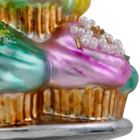 Pink & Blue Cupcake Tower Glass Christmas Ornament