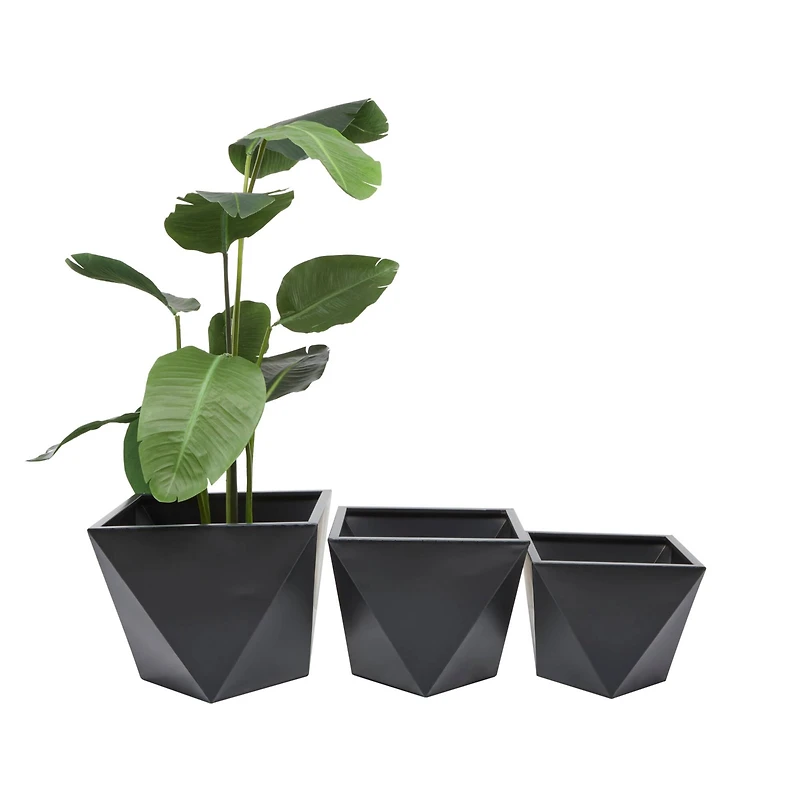 Black Modern Planter, Set of 3" 19", 16", 14"