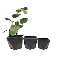 Black Modern Planter, Set of 3" 19", 16", 14"