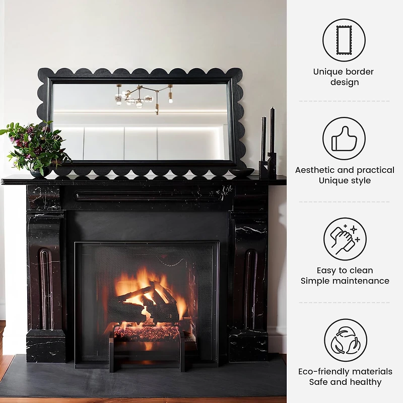 Glitzhome® 42.5" Modern Black Wood Frame Wavy Rectangle Wall Mirror