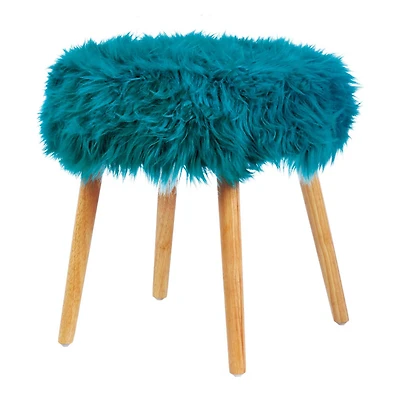 17.25" Turquoise Faux Fur Stool