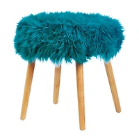 17.25" Turquoise Faux Fur Stool