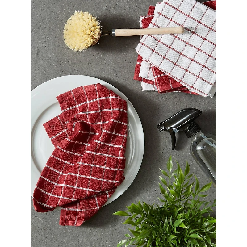 Barn Red Combo Windowpane Dishcloth, 6ct.