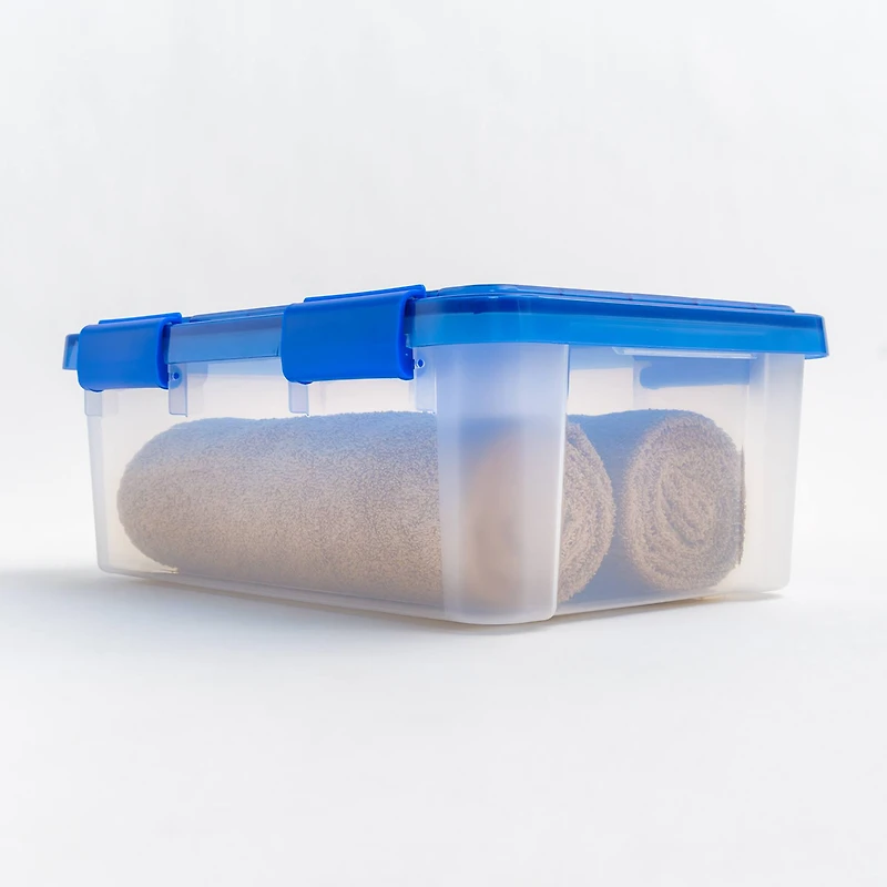 Iris® 4gal. Clear Plastic Storage Boxes With Blue Lid, 6 Pack