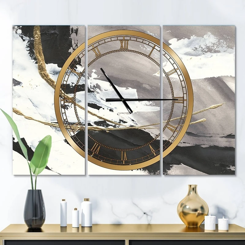 Designart Glam Painted Arcs II Modern 3 Panel Wall Clock