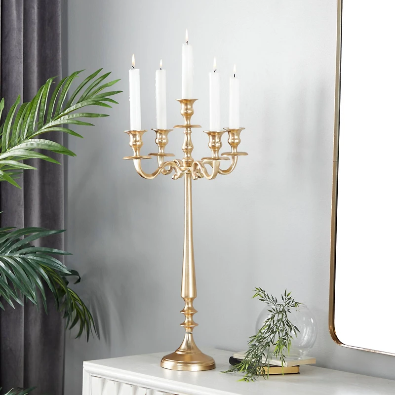 Gold Aluminum Traditional Candelabra, 24" x 13" x 13"