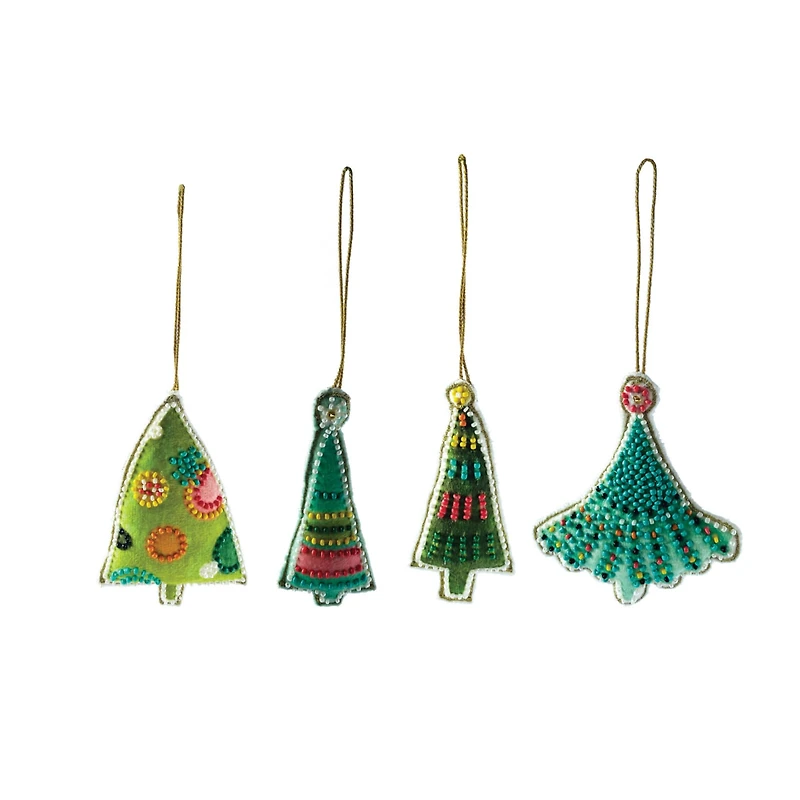 Hello Honey® 4 Pack Bead Embroidered Christmas Tree Cotton Velvet Ornaments