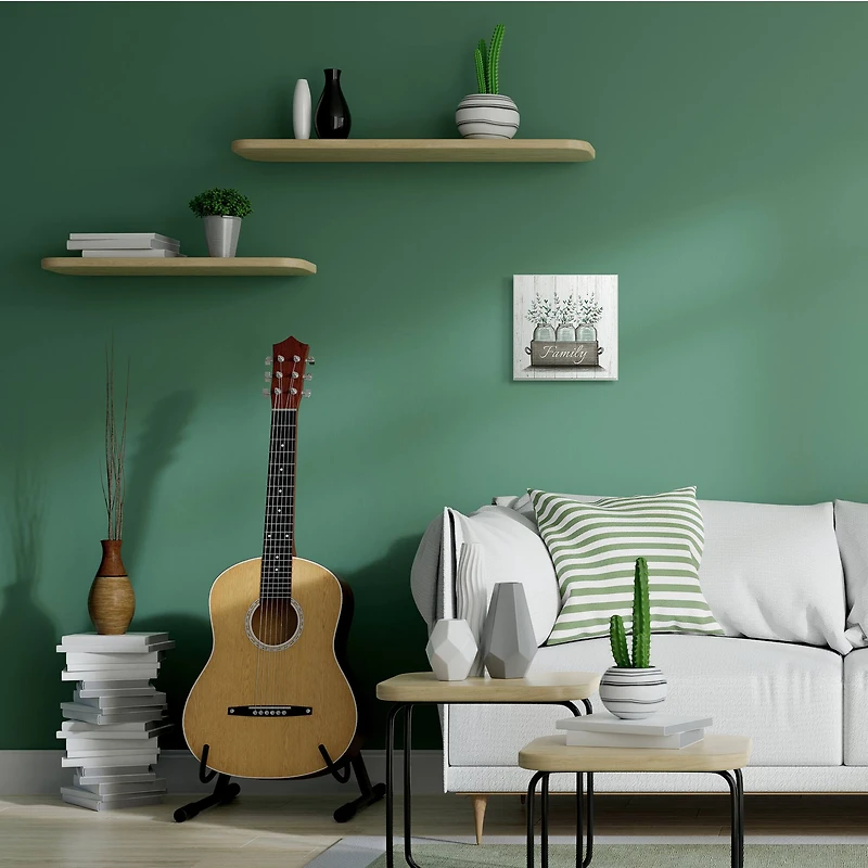 Stupell Industries Green Eucalyptus Foliage Jars with Family Sentiments, 12" x 12"