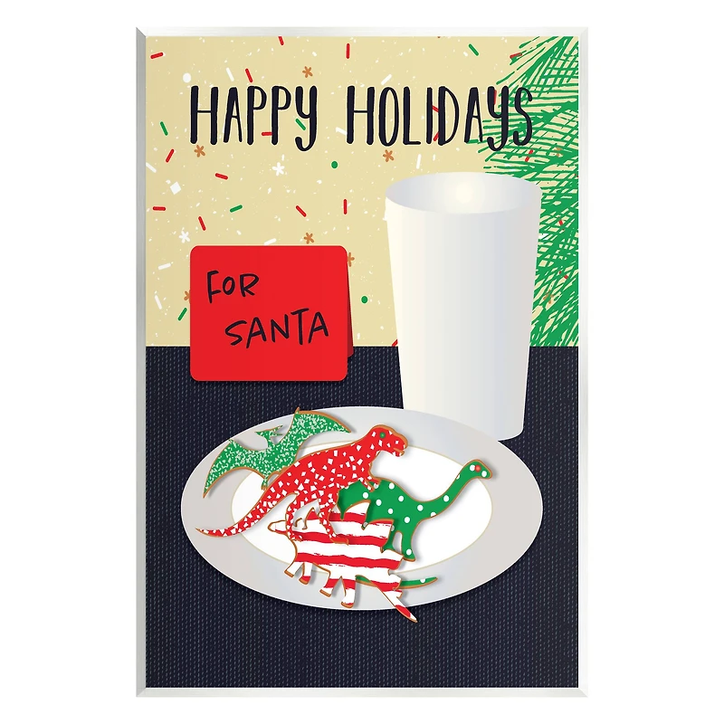 Stupell Industries Happy Holidays Dinosaur Santa Cookies Wall Plaque Art