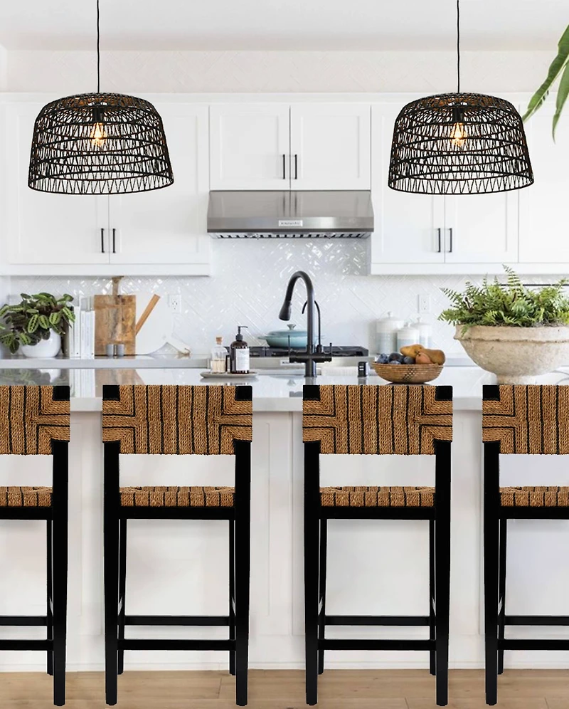 Hello Honey® 19.5" Charcoal Gray Woven Pendant Lamp