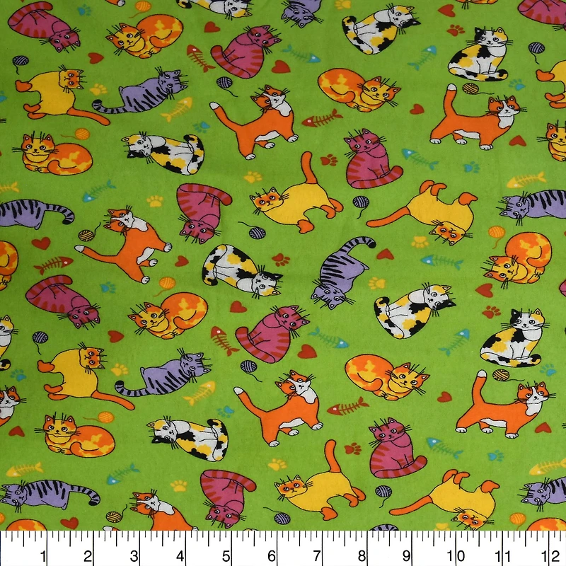 Feldman Green Cats Cotton Flannel