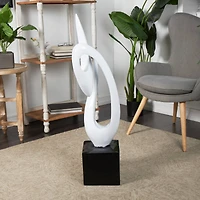 40" White Swirl Abstract Sculpture with Black Base