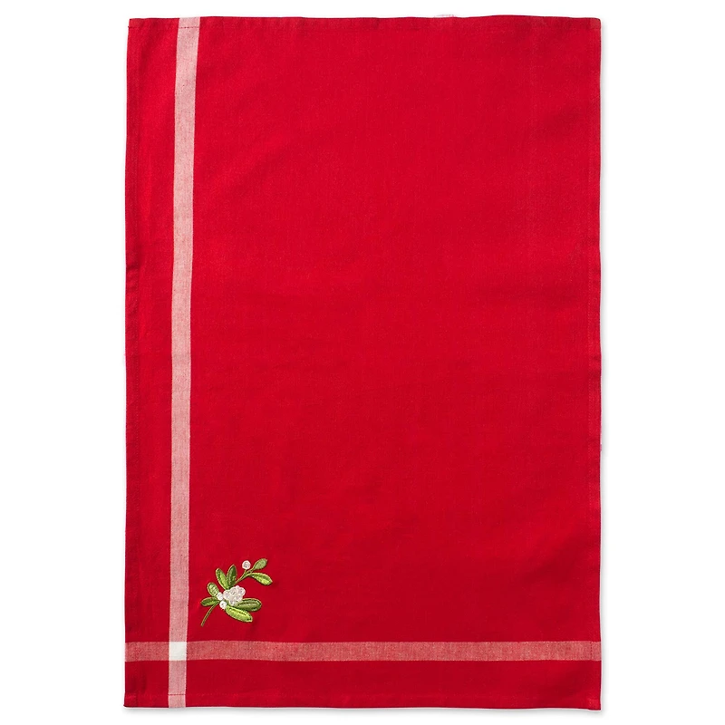 DII® Red & White Stripe Holly & Mistletoe Holiday Embroidered Dishtowel Set