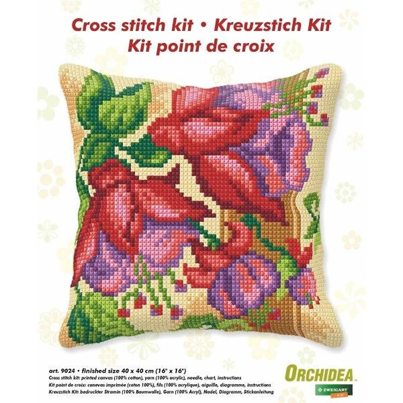 Orchidea Cushion Cross Stitch Kit Exotic Flowers