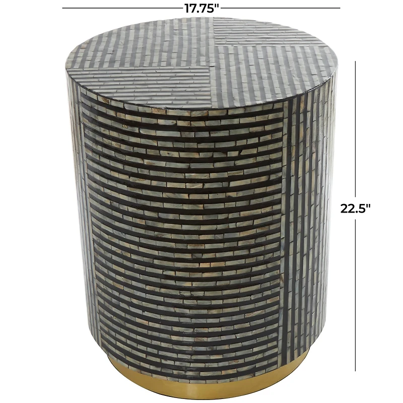 Black Mother of Pearl Drum Accent Table