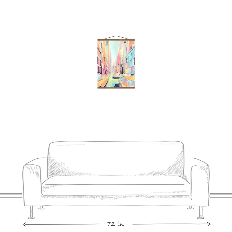 Retro Neon City Painting Teak Hanging Canvas