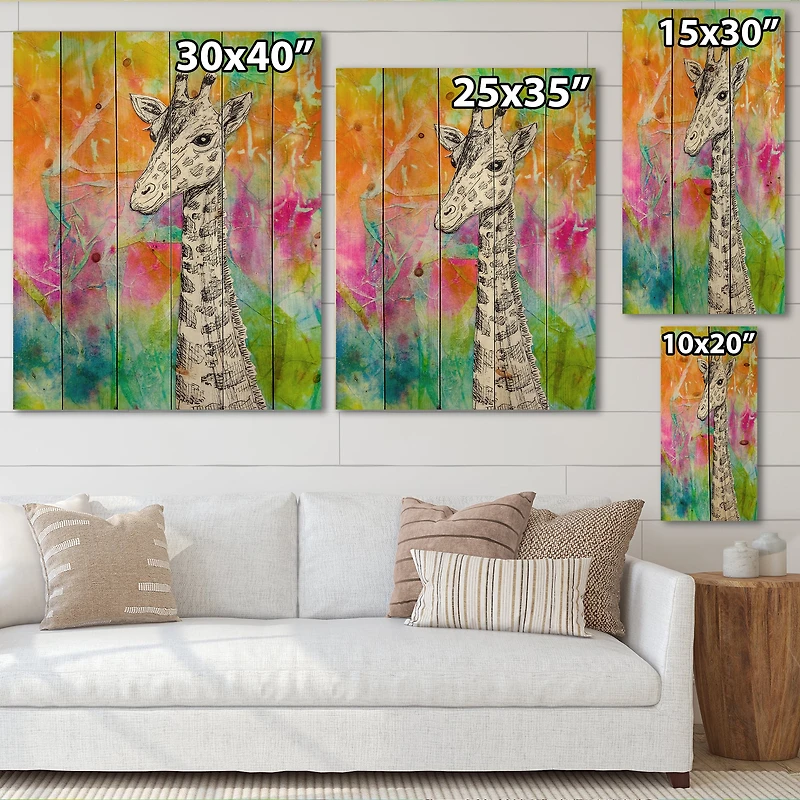 Designart - White Giraffe Drawing On Bright Rainbow