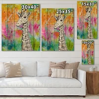 Designart - White Giraffe Drawing On Bright Rainbow