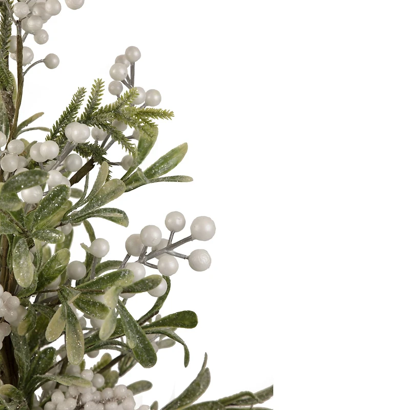 24" Potted Green and White Berry Christmas Artificial Plant with Glitter Frost