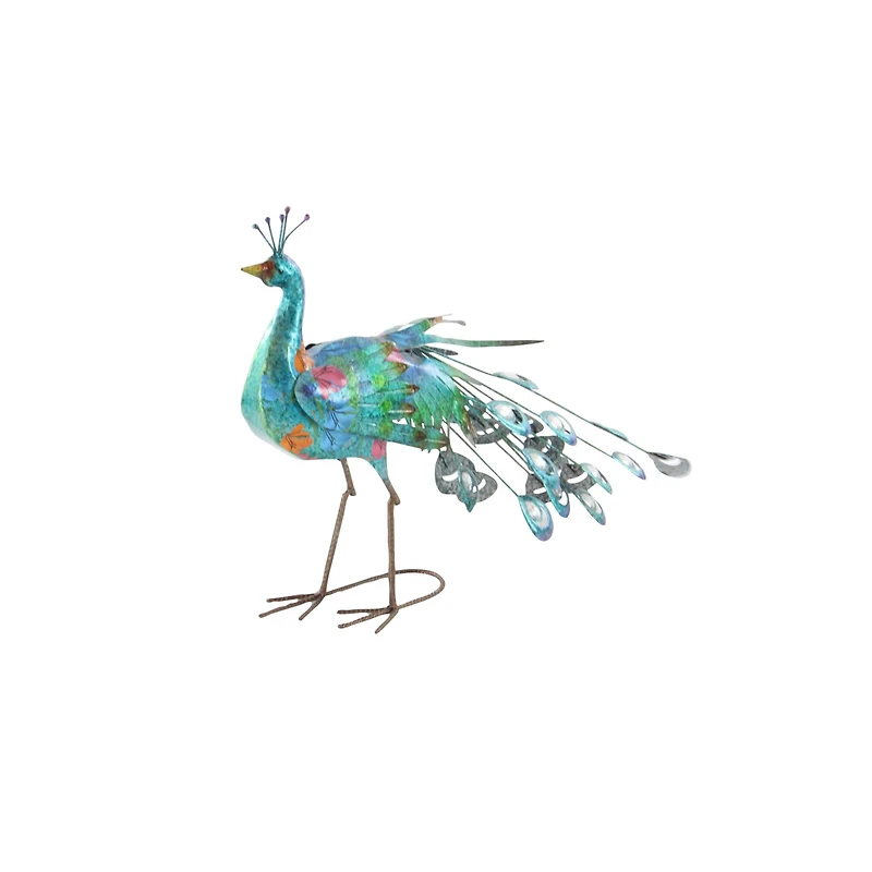 20" Turquoise Iron Eclectic Bird Garden Sculpture