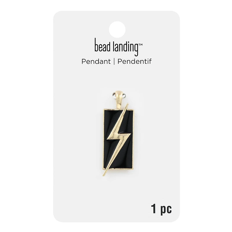 Gold & Black Rectangle Lightning Bolt Pendant by Bead Landing™