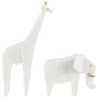 White Polystone Elephant & Giraffe Cubist Inspired Sculpture Set