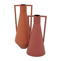 The Novogratz Orange Metal Vase with Handles Set of 2 12", 14"